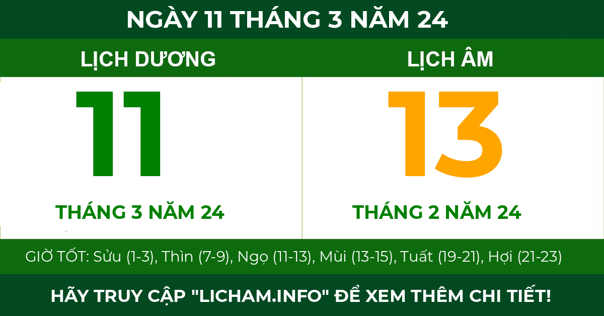 lịch âm ngày 11 tháng 3 năm 24