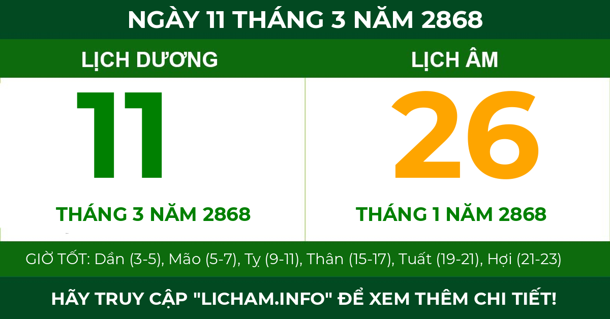 lịch âm ngày 11 tháng 3 năm 2868