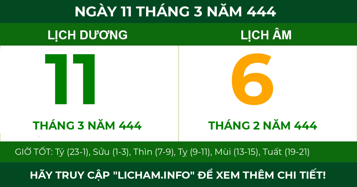 lịch âm ngày 11 tháng 3 năm 444
