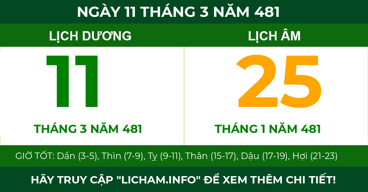 lịch âm ngày 11 tháng 3 năm 481