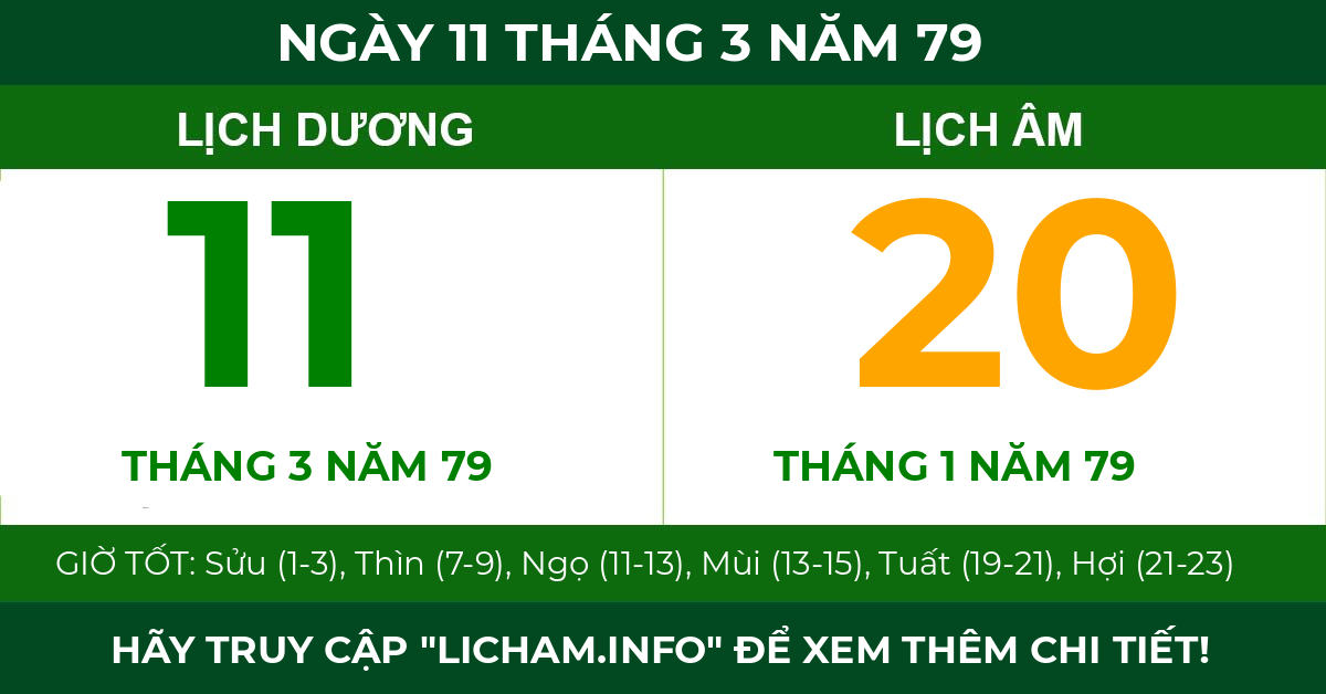 lịch âm ngày 11 tháng 3 năm 79