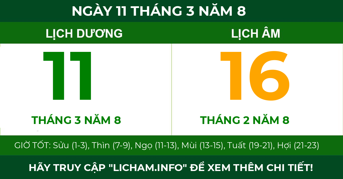 lịch âm ngày 11 tháng 3 năm 8