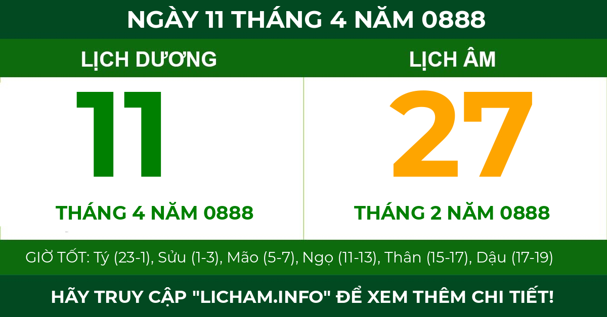 lịch âm ngày 11 tháng 4 năm 0888