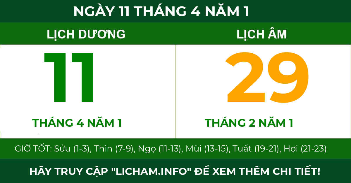 lịch âm ngày 11 tháng 4 năm 1