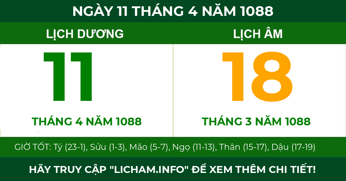 lịch âm ngày 11 tháng 4 năm 1088