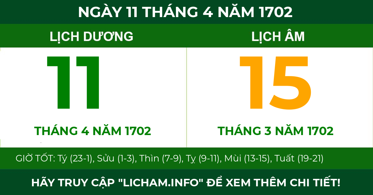 lịch âm ngày 11 tháng 4 năm 1702