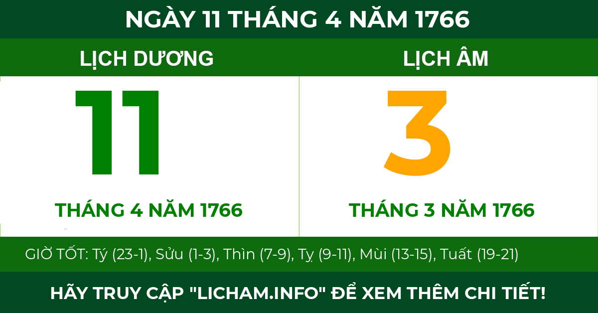 lịch âm ngày 11 tháng 4 năm 1766