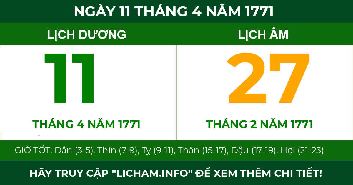 lịch âm ngày 11 tháng 4 năm 1771