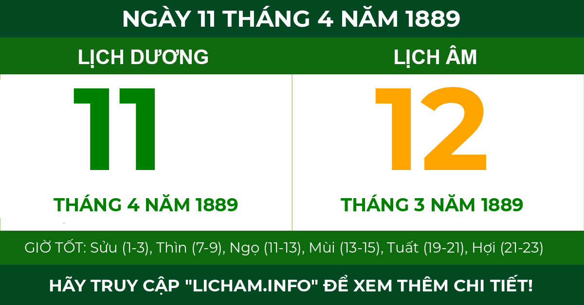 lịch âm ngày 11 tháng 4 năm 1889