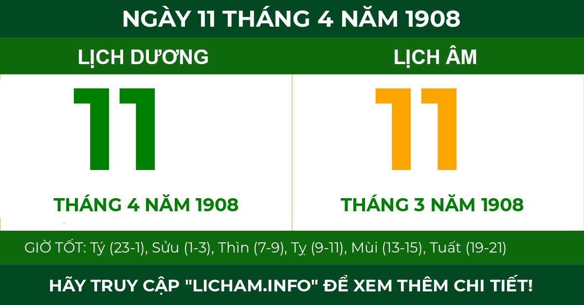 lịch âm ngày 11 tháng 4 năm 1908