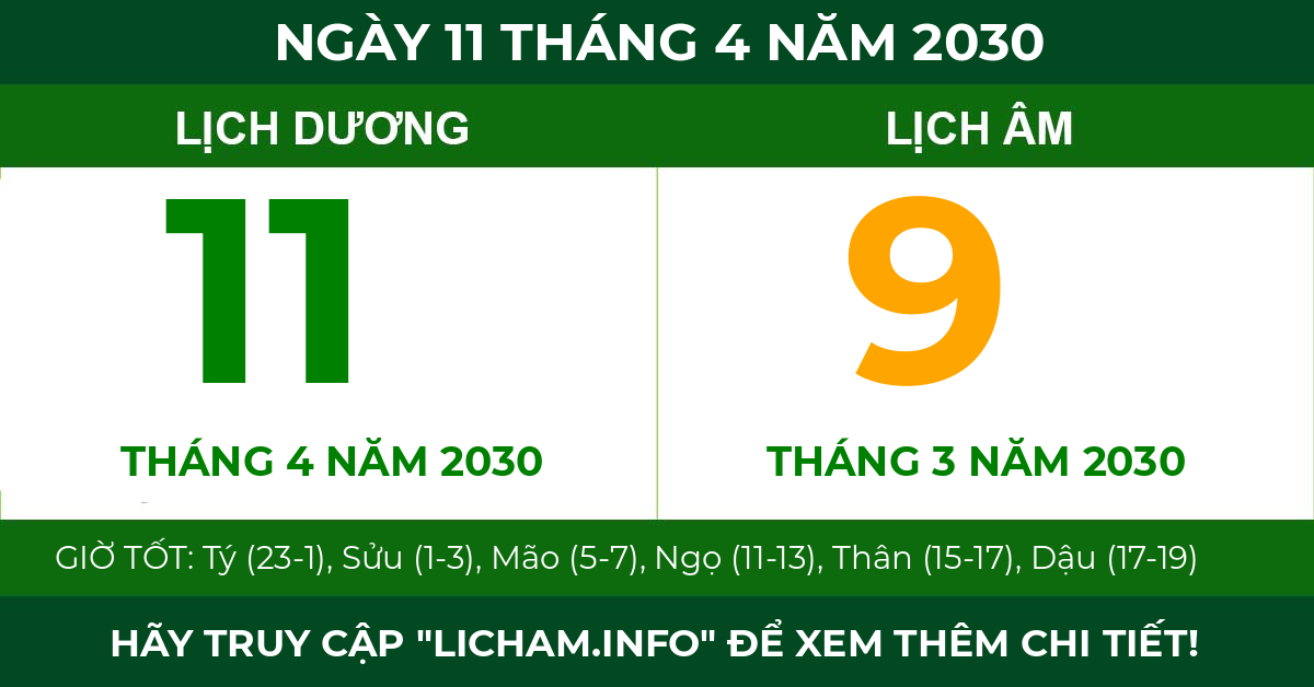 lịch âm ngày 11 tháng 4 năm 2030