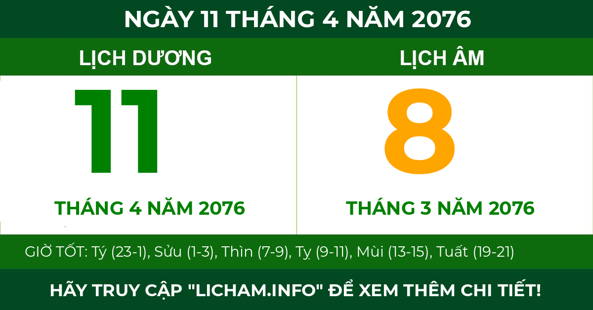 lịch âm ngày 11 tháng 4 năm 2076