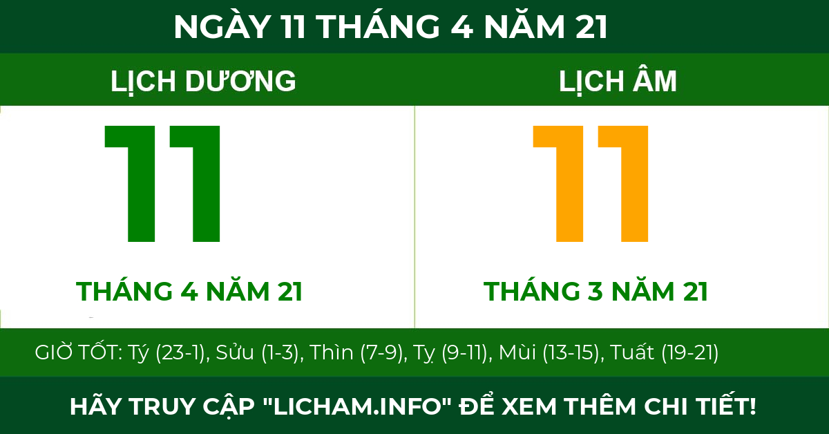 lịch âm ngày 11 tháng 4 năm 21
