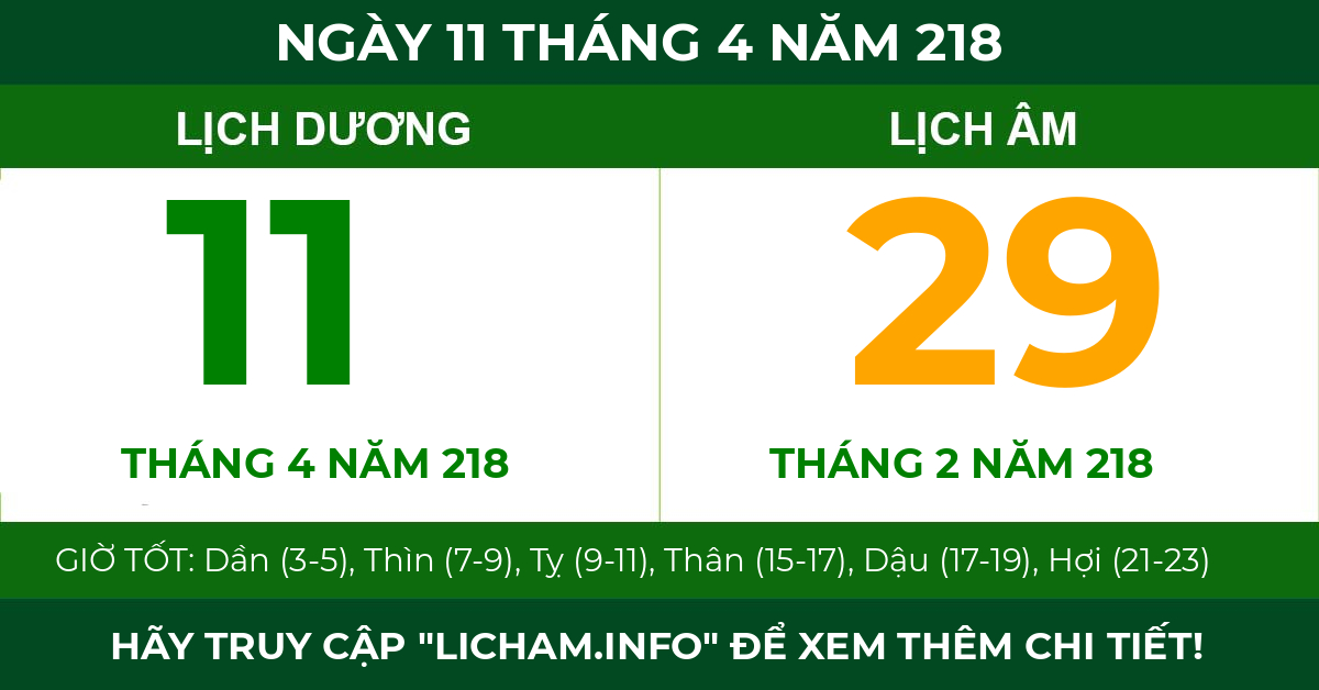 lịch âm ngày 11 tháng 4 năm 218