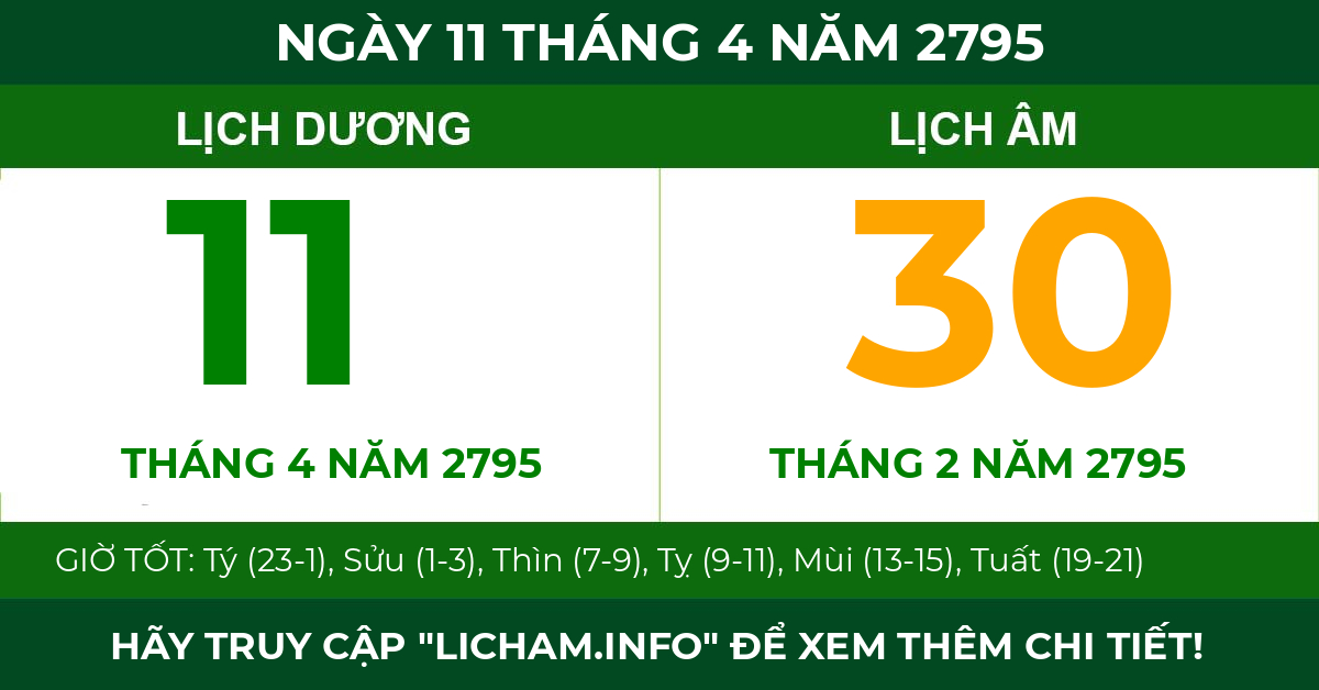 lịch âm ngày 11 tháng 4 năm 2795