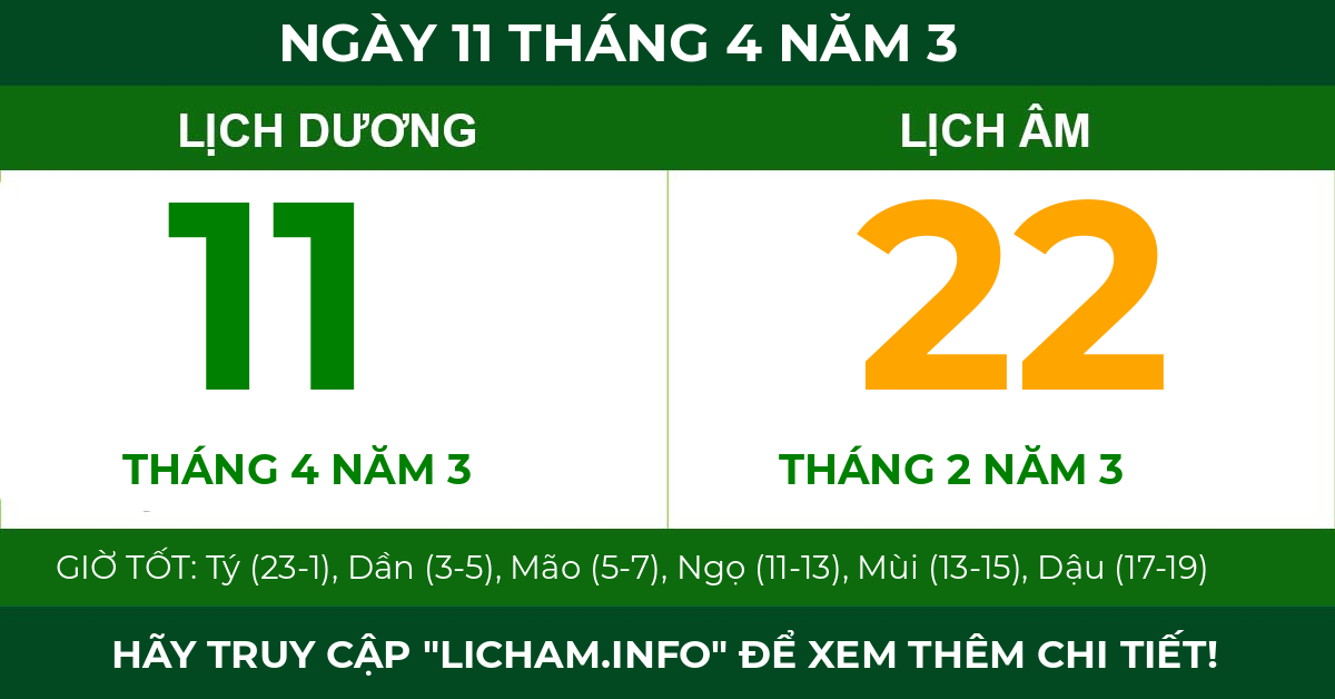 lịch âm ngày 11 tháng 4 năm 3