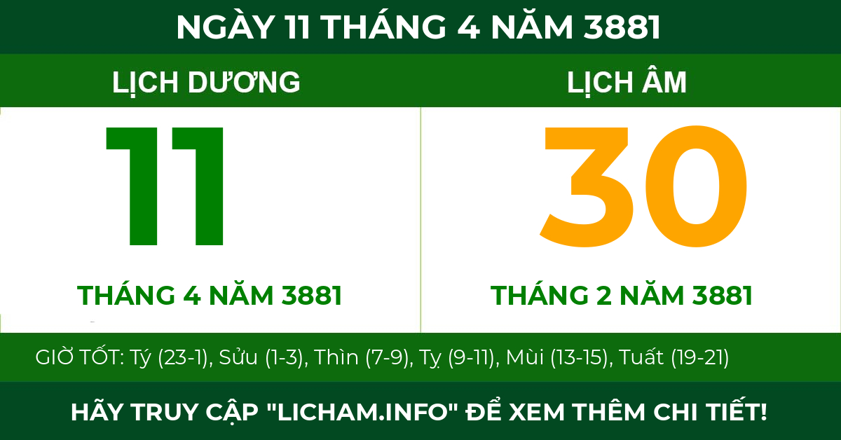lịch âm ngày 11 tháng 4 năm 3881