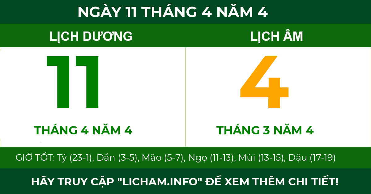 lịch âm ngày 11 tháng 4 năm 4