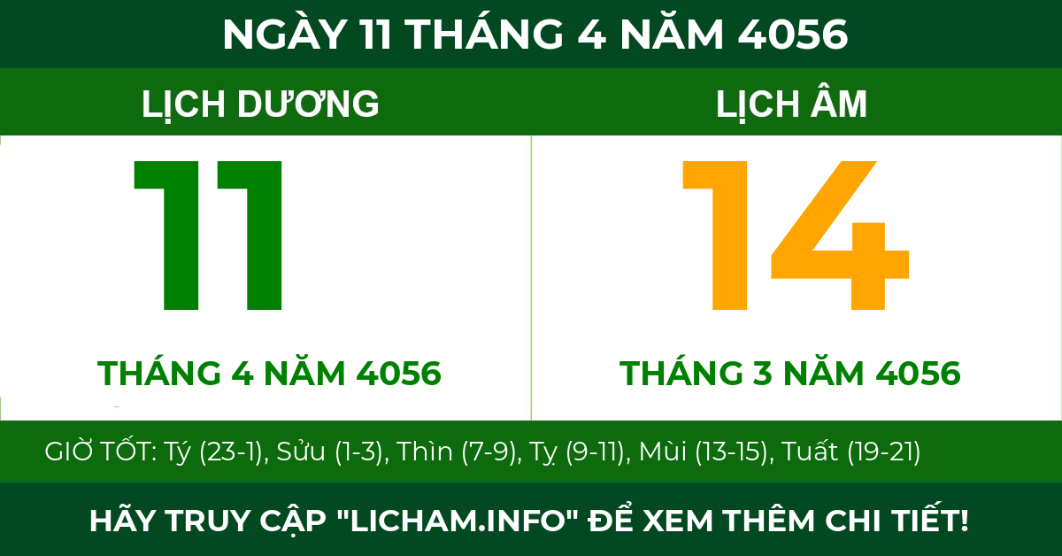 lịch âm ngày 11 tháng 4 năm 4056