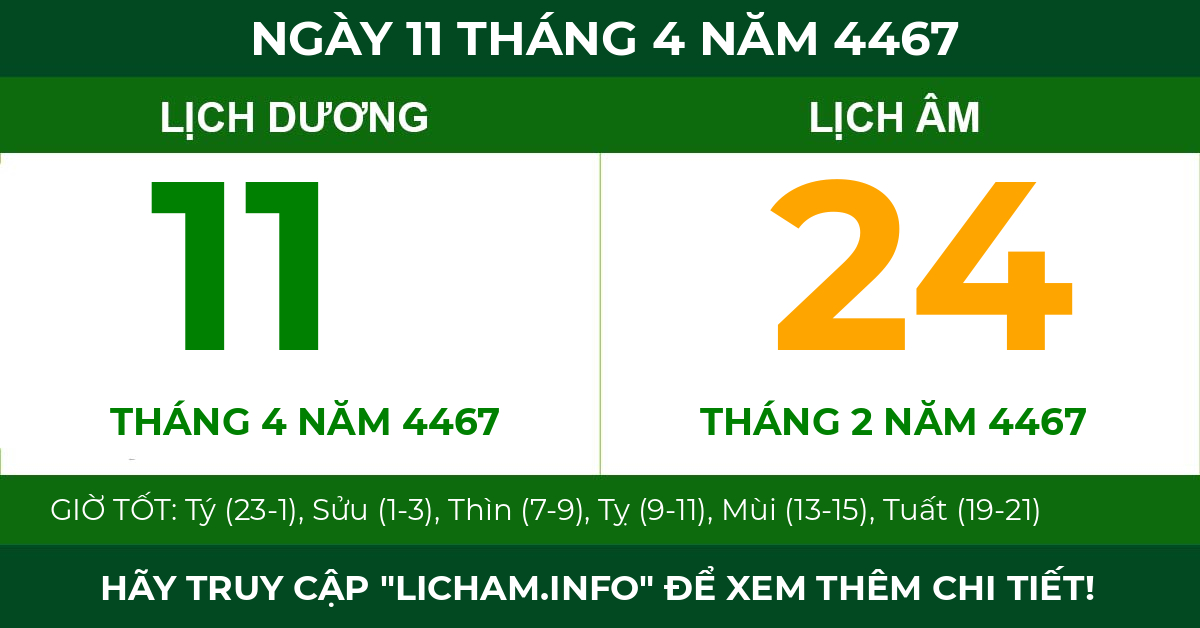 lịch âm ngày 11 tháng 4 năm 4467