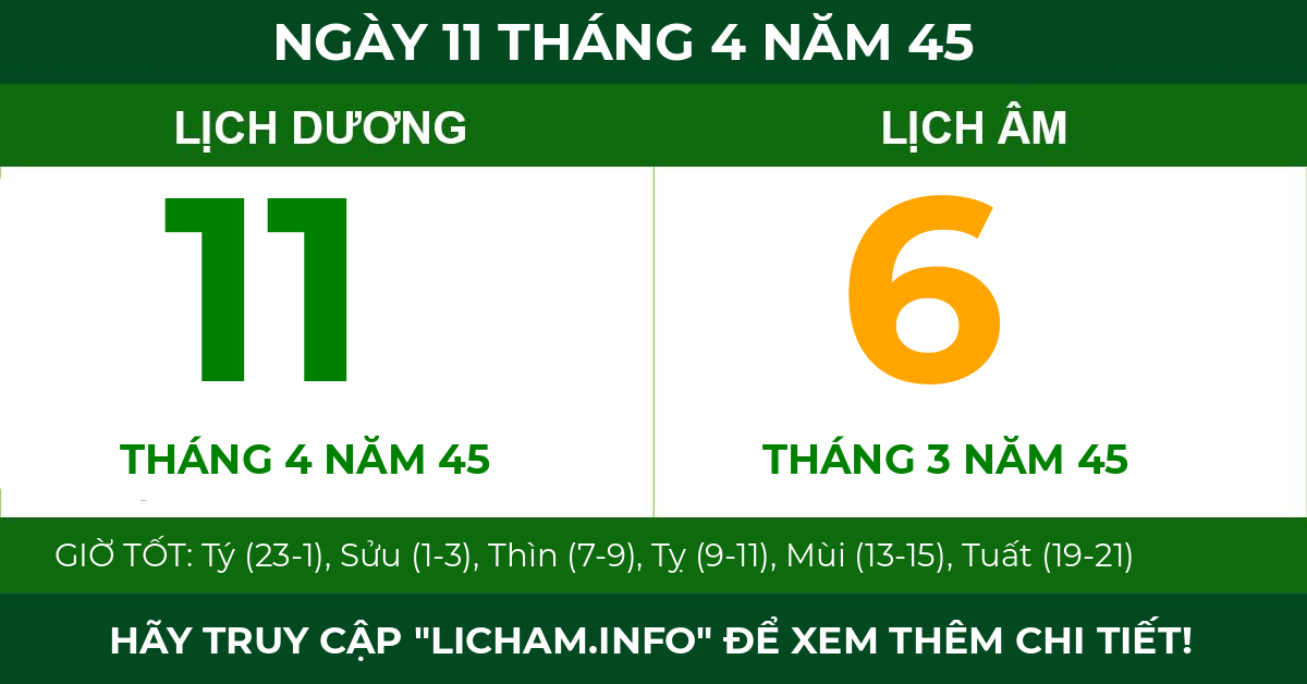 lịch âm ngày 11 tháng 4 năm 45