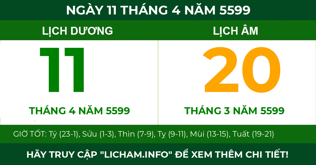lịch âm ngày 11 tháng 4 năm 5599