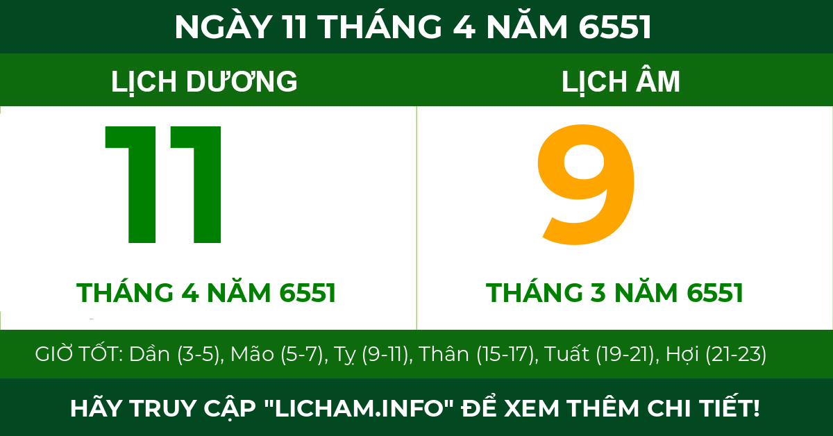 lịch âm ngày 11 tháng 4 năm 6551