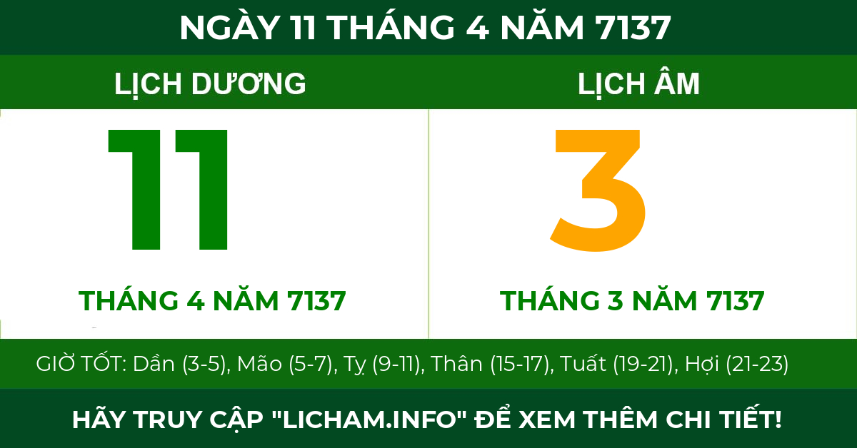 lịch âm ngày 11 tháng 4 năm 7137