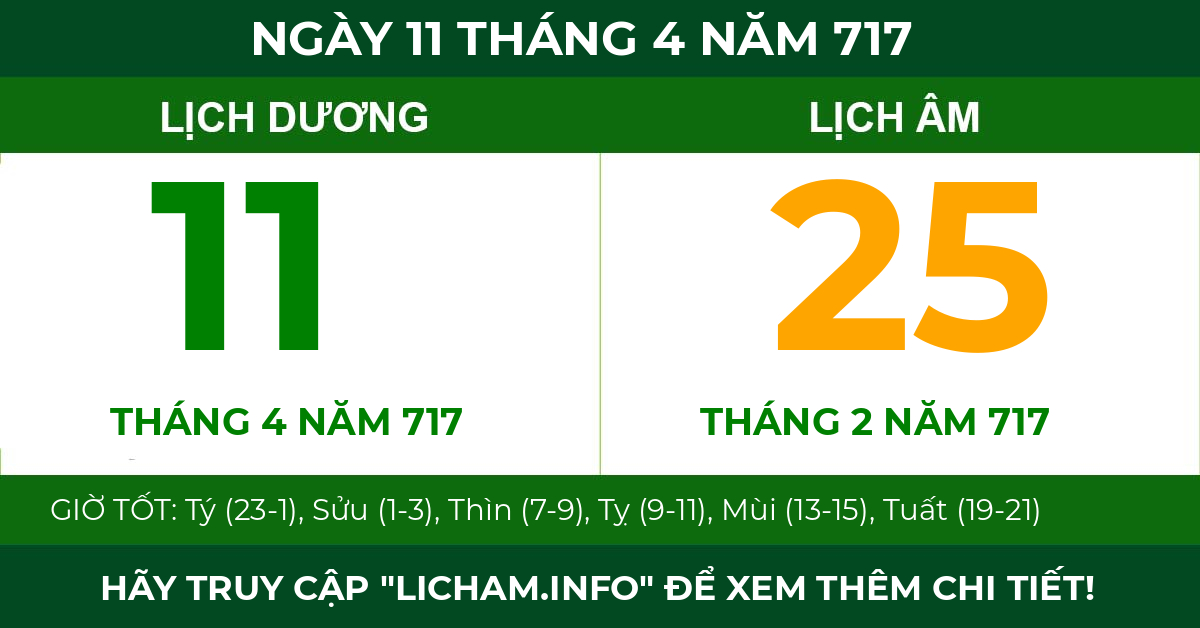 lịch âm ngày 11 tháng 4 năm 717