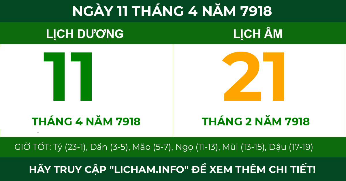 lịch âm ngày 11 tháng 4 năm 7918