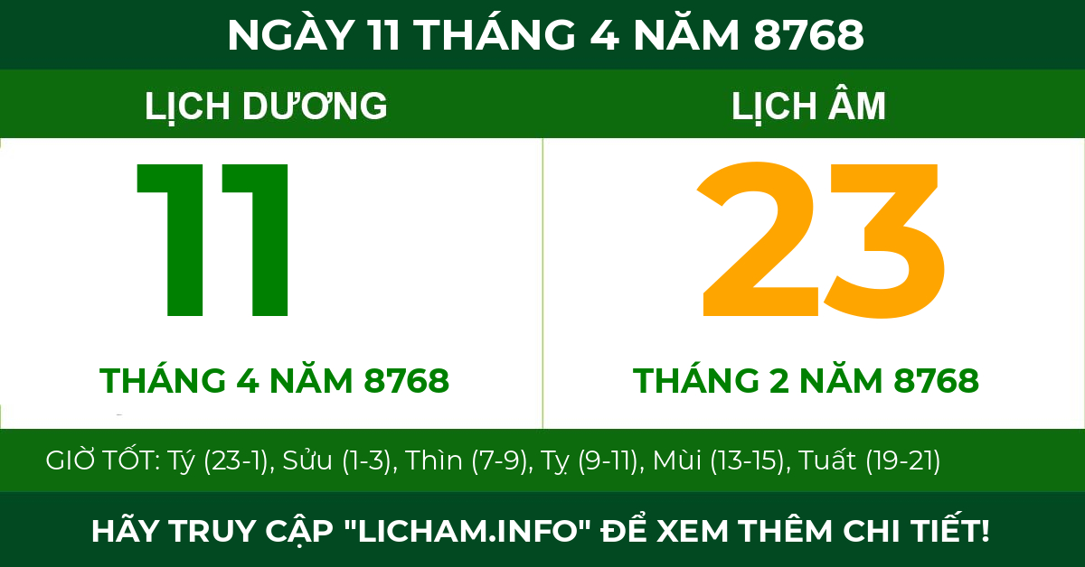 lịch âm ngày 11 tháng 4 năm 8768