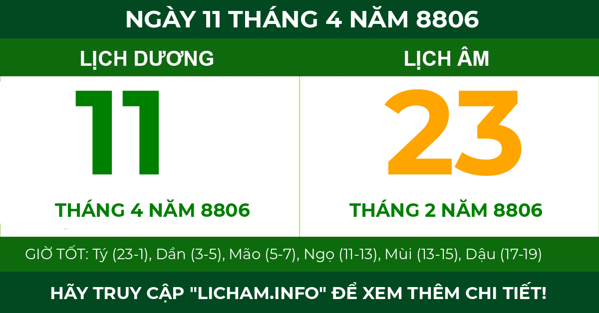 lịch âm ngày 11 tháng 4 năm 8806