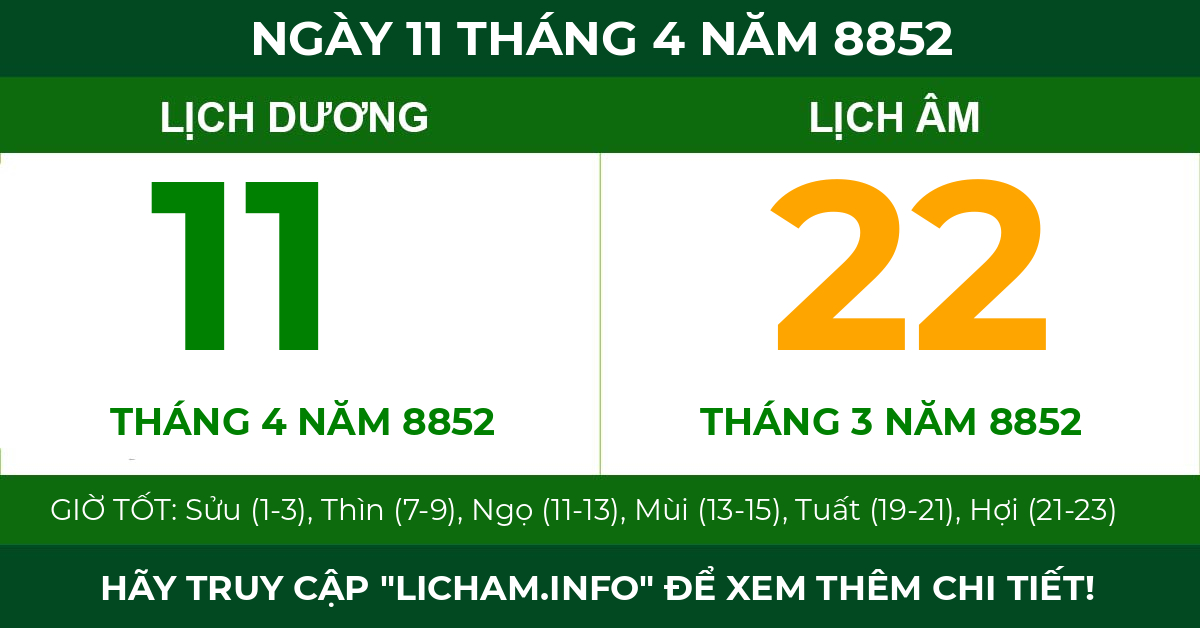 lịch âm ngày 11 tháng 4 năm 8852