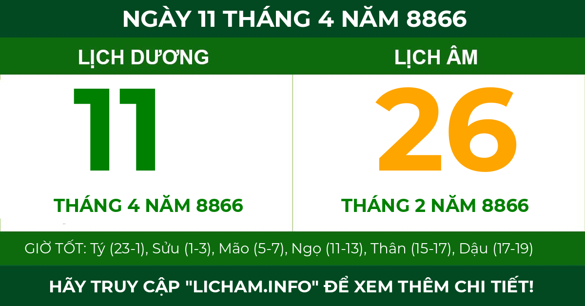 lịch âm ngày 11 tháng 4 năm 8866