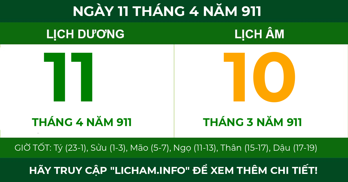 lịch âm ngày 11 tháng 4 năm 911