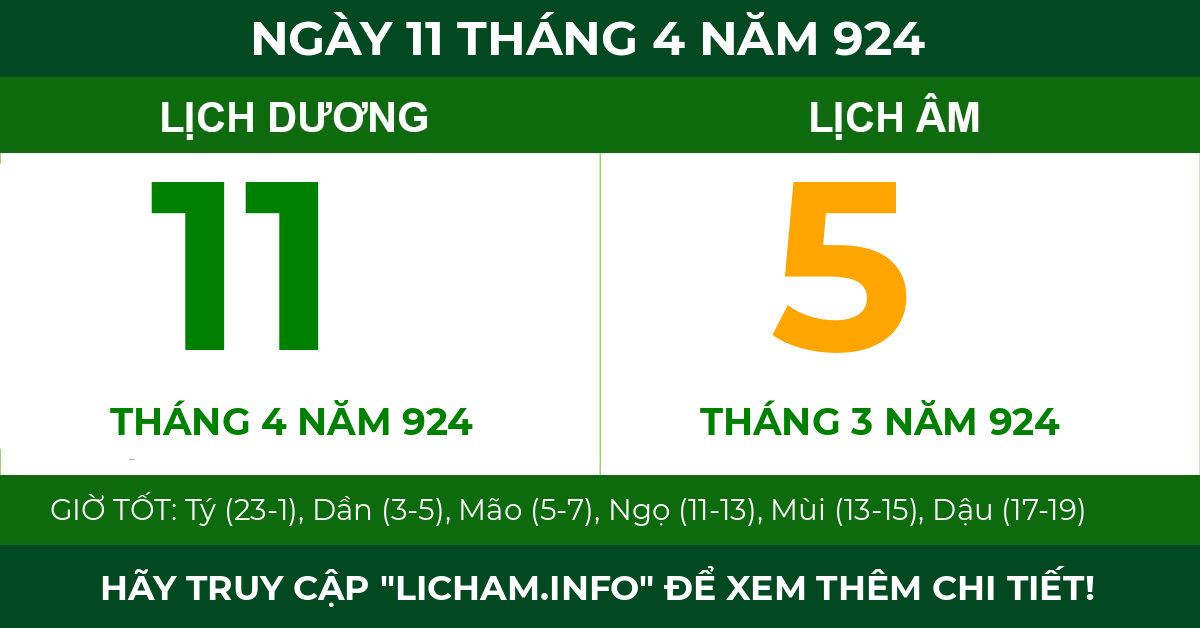 lịch âm ngày 11 tháng 4 năm 924