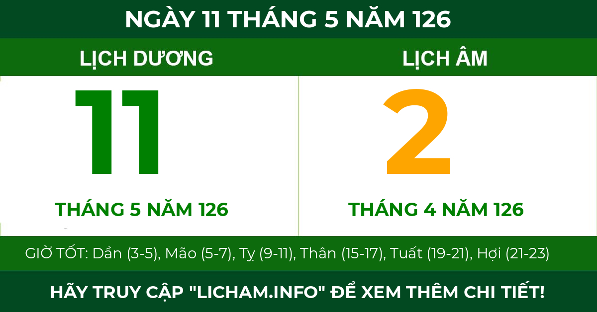 lịch âm ngày 11 tháng 5 năm 126