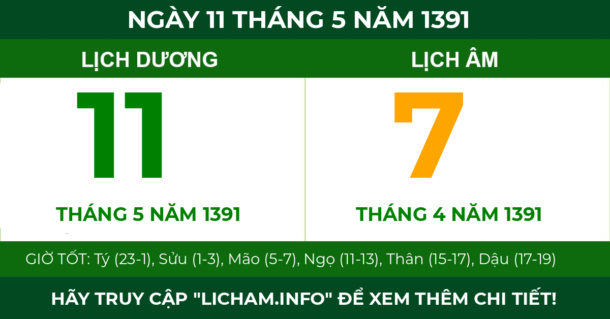 lịch âm ngày 11 tháng 5 năm 1391