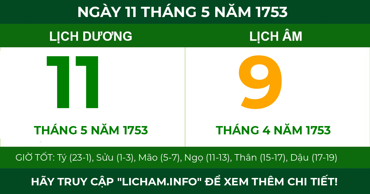lịch âm ngày 11 tháng 5 năm 1753