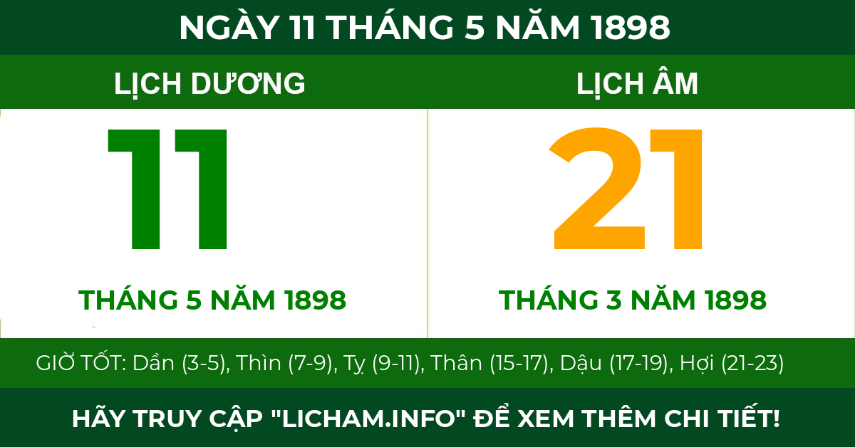 lịch âm ngày 11 tháng 5 năm 1898