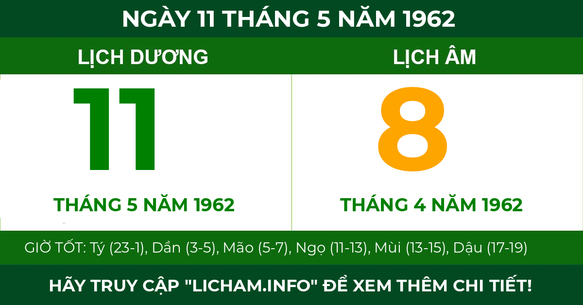 lịch âm ngày 11 tháng 5 năm 1962