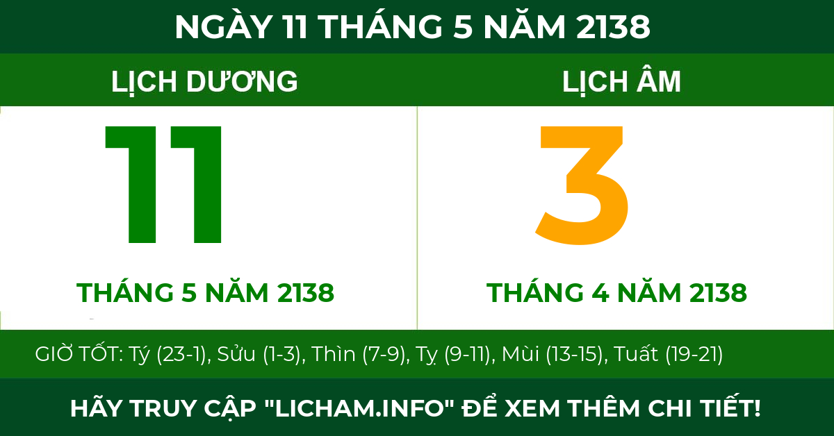 lịch âm ngày 11 tháng 5 năm 2138