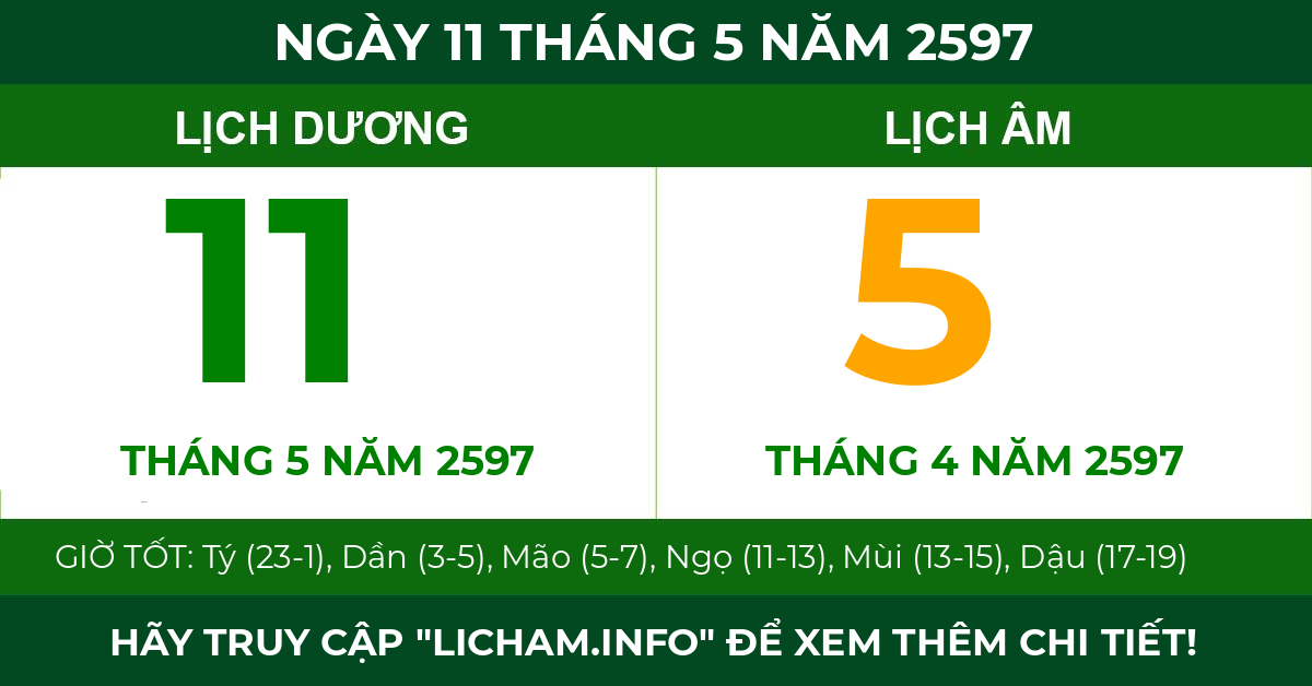 lịch âm ngày 11 tháng 5 năm 2597
