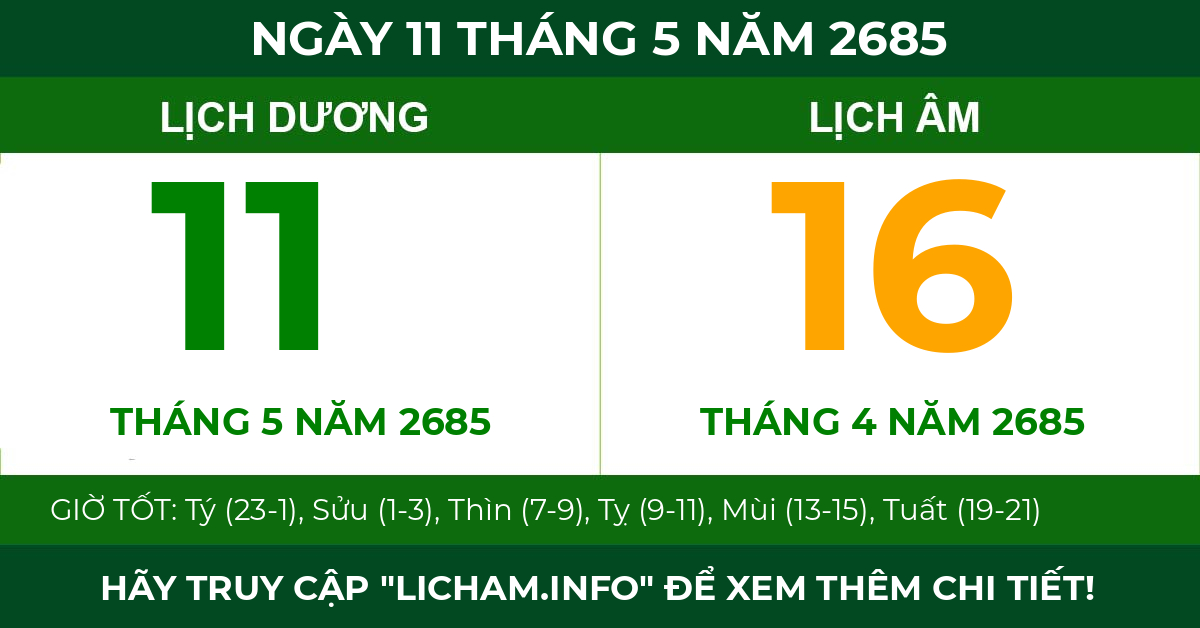 lịch âm ngày 11 tháng 5 năm 2685