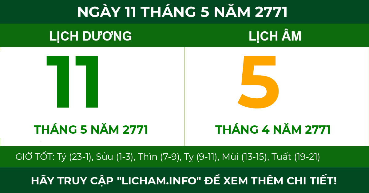 lịch âm ngày 11 tháng 5 năm 2771