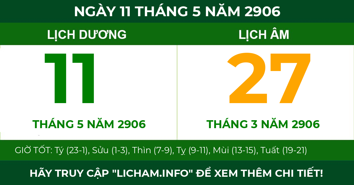lịch âm ngày 11 tháng 5 năm 2906