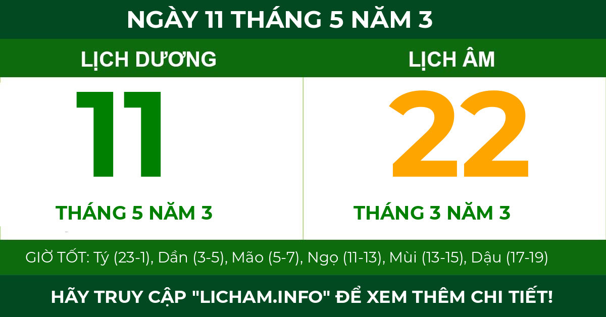 lịch âm ngày 11 tháng 5 năm 3