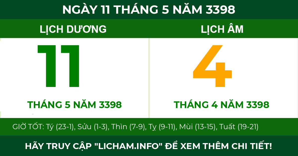 lịch âm ngày 11 tháng 5 năm 3398