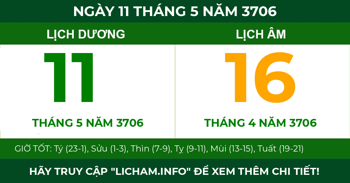 lịch âm ngày 11 tháng 5 năm 3706