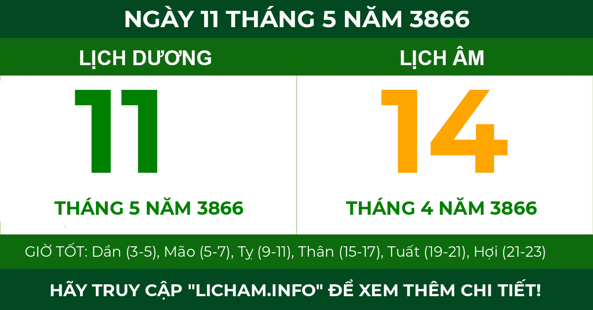 lịch âm ngày 11 tháng 5 năm 3866